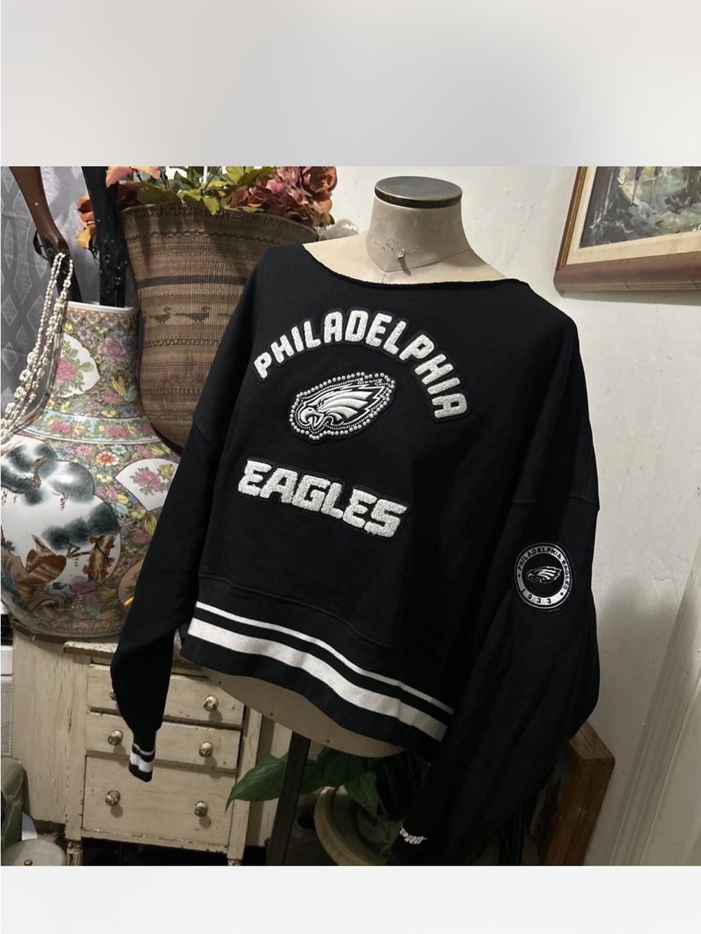 NFL Black Philadelphia Eagles Crewneck Pullover